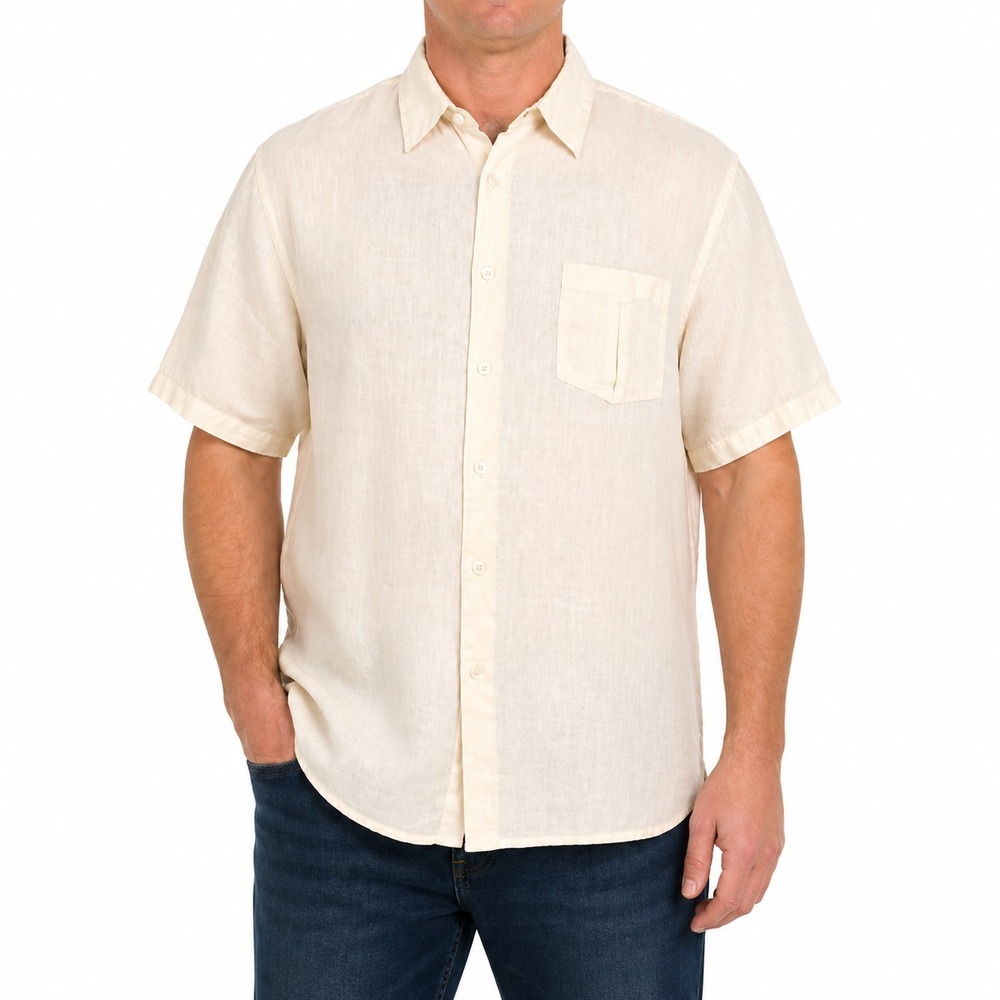 Michael Brandon 100 Linen Shirt XL  XG Ivory Cream Short Sleeve Button Up Casual